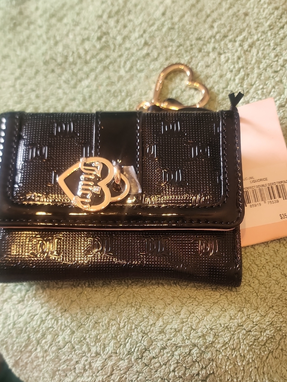 Juicy Courture Black Patent Wallet with Heart Charm